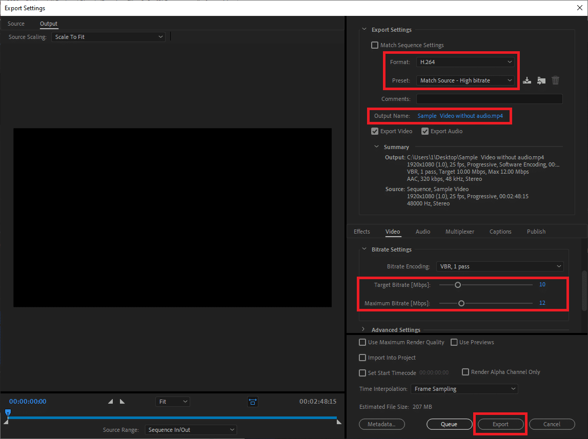 Once you are happy with the export settings,  click on the Export button.