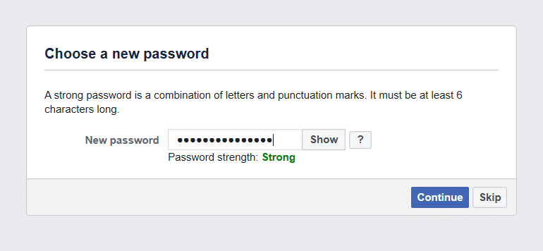 Once you click Continue, you will see the password reset page. Type a new password and click on Continue