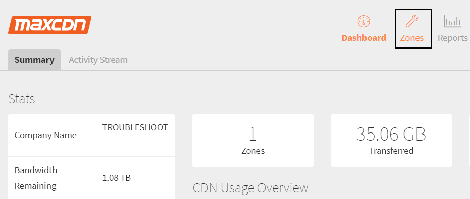 Once you see your MaxCDN dashboard click on Zones