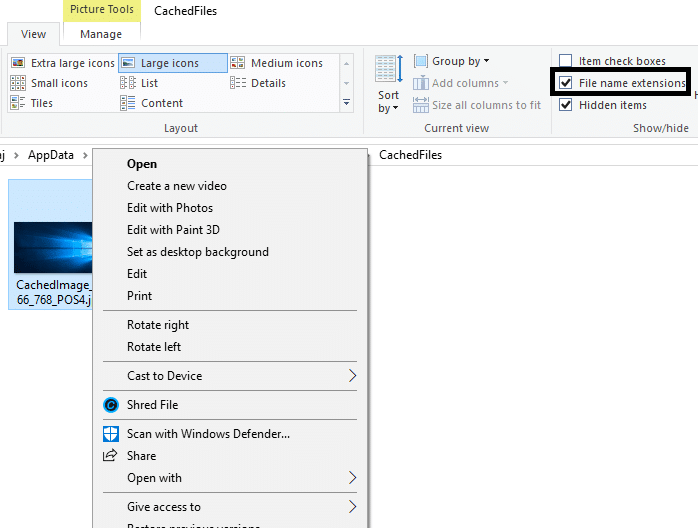 Open CachedFiles directory, here you need to right click on the available images and Rename it