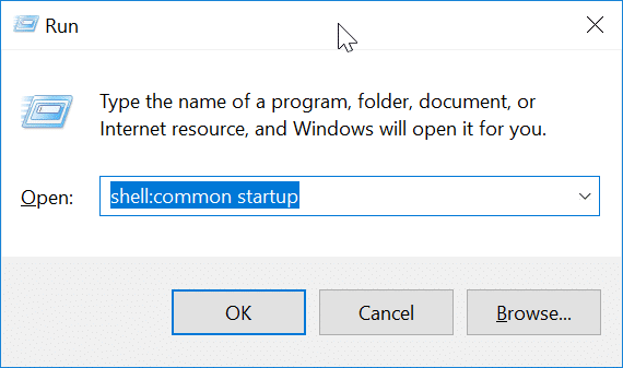 Open Common Startup Folder in Windows 10 using Run command