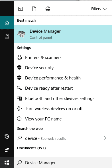 Open Device Manager by searching for it using search bar