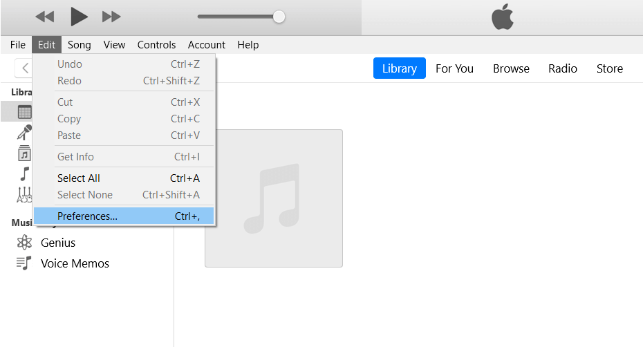 Open Edit and then choose Preferences
