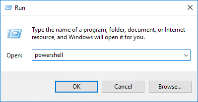 Откройте Windows PowerShell с повышенными правами из окна «Выполнить»