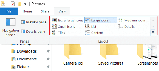 Open File Explorer then navigate to any folder and switch the View to Large icons