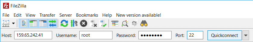 Open FileZilla then enter the details such as Host, Username, Password, & Port