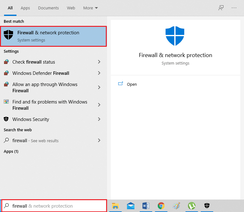 Open Firewall and network protection settings from the search results