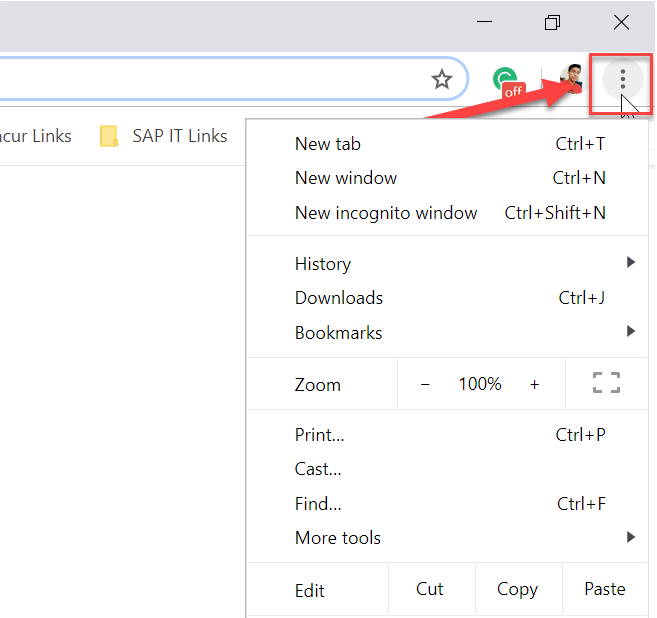 Open Google Chrome. Click on the three-dot button on the top right corner.