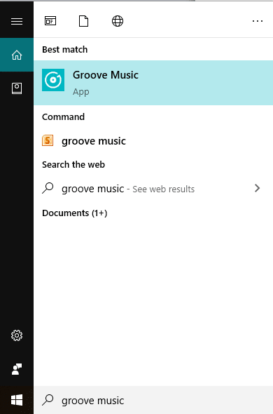 Open Groove music app by searching for it using the Windows search bar