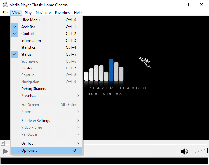 Open Media Player Classic then click on View and select Options