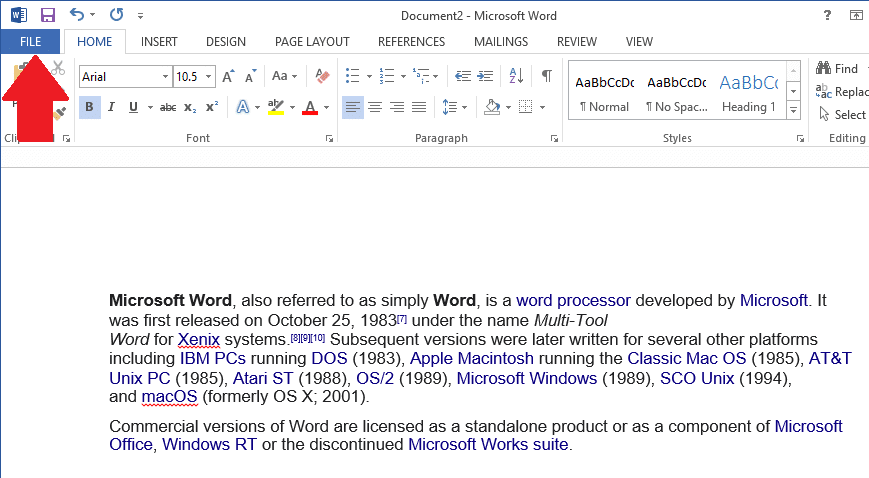 Open Microsoft Word and click on the File tab at the top-left of the window