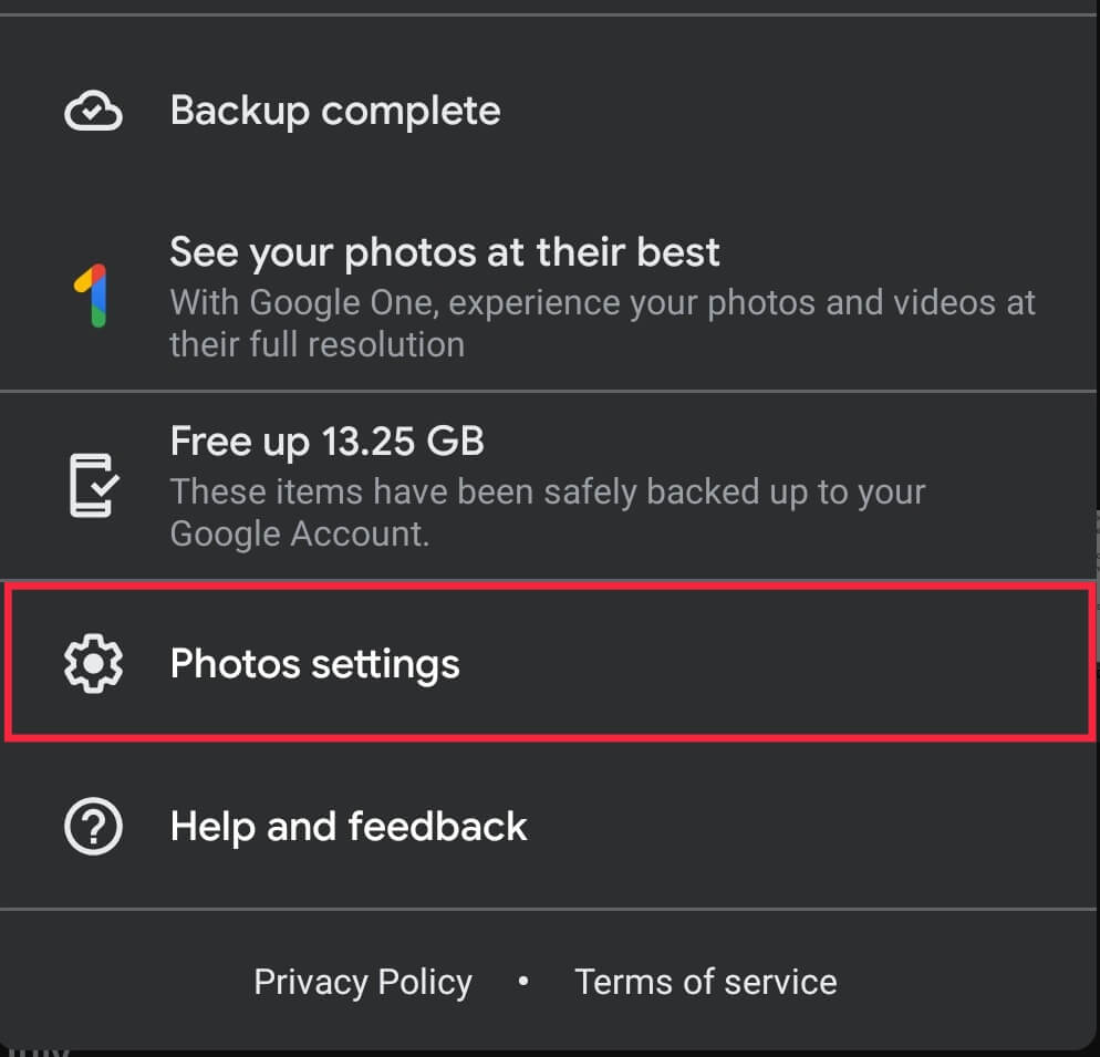 Open Photos Settings by clicking on the gear icon present at the top-right corner