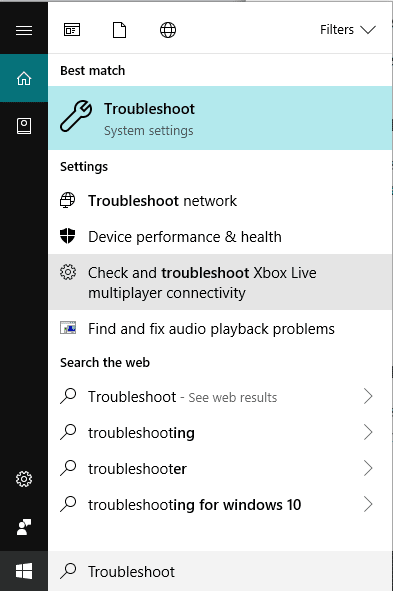 Open Troubleshoot by searching for it using search bar