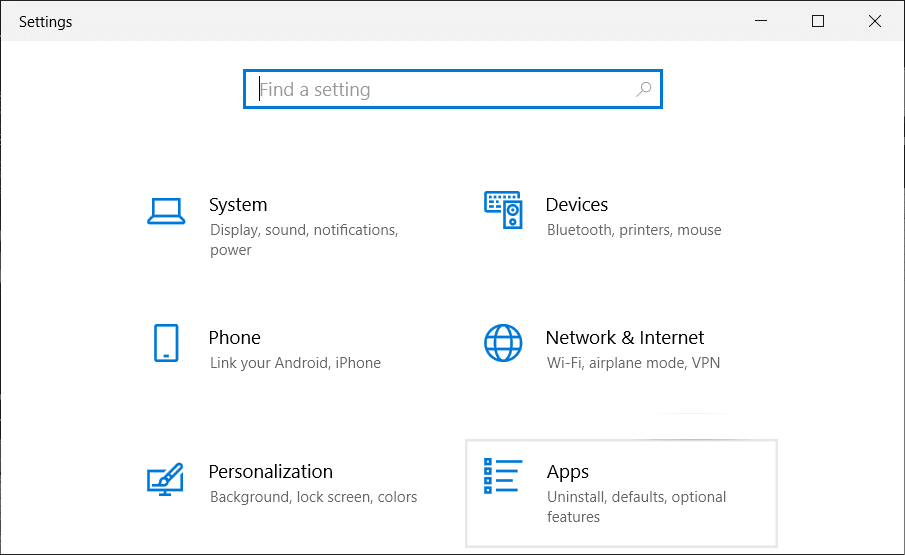 Open Windows 10 Settings then click on Apps | Fix your Computer may be Sending Automated Queries