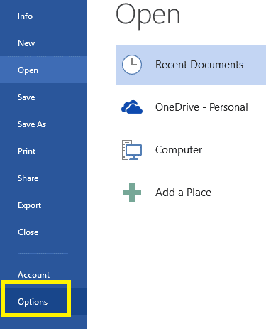 Open any MS Office product and click File option on the left corner
