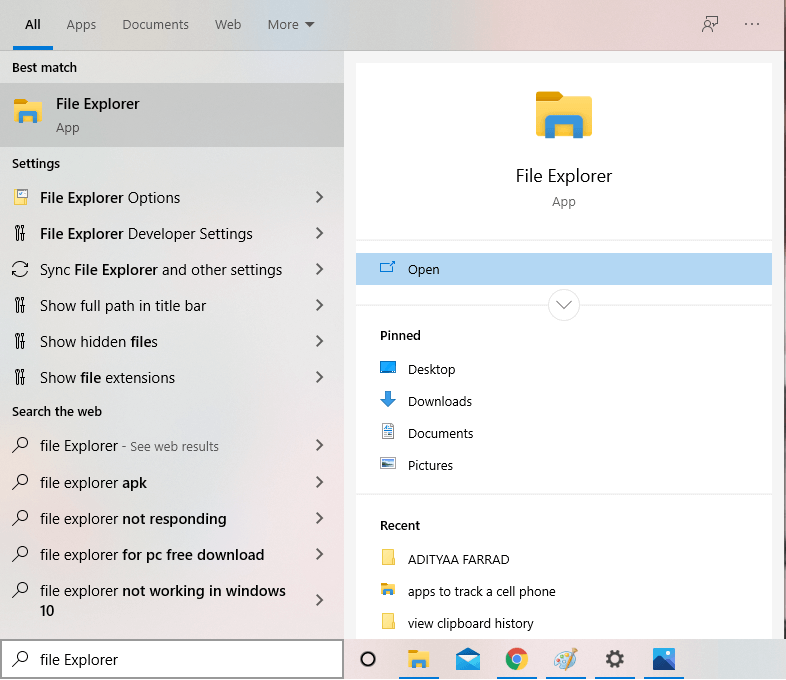 Open file explorer on your windows computer