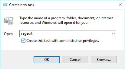 Open regedit with administrative rights using Task Manager