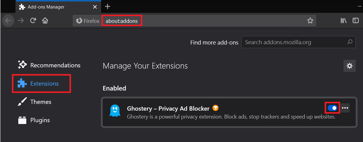 Open the Add Ons page and toggle off ad blockers