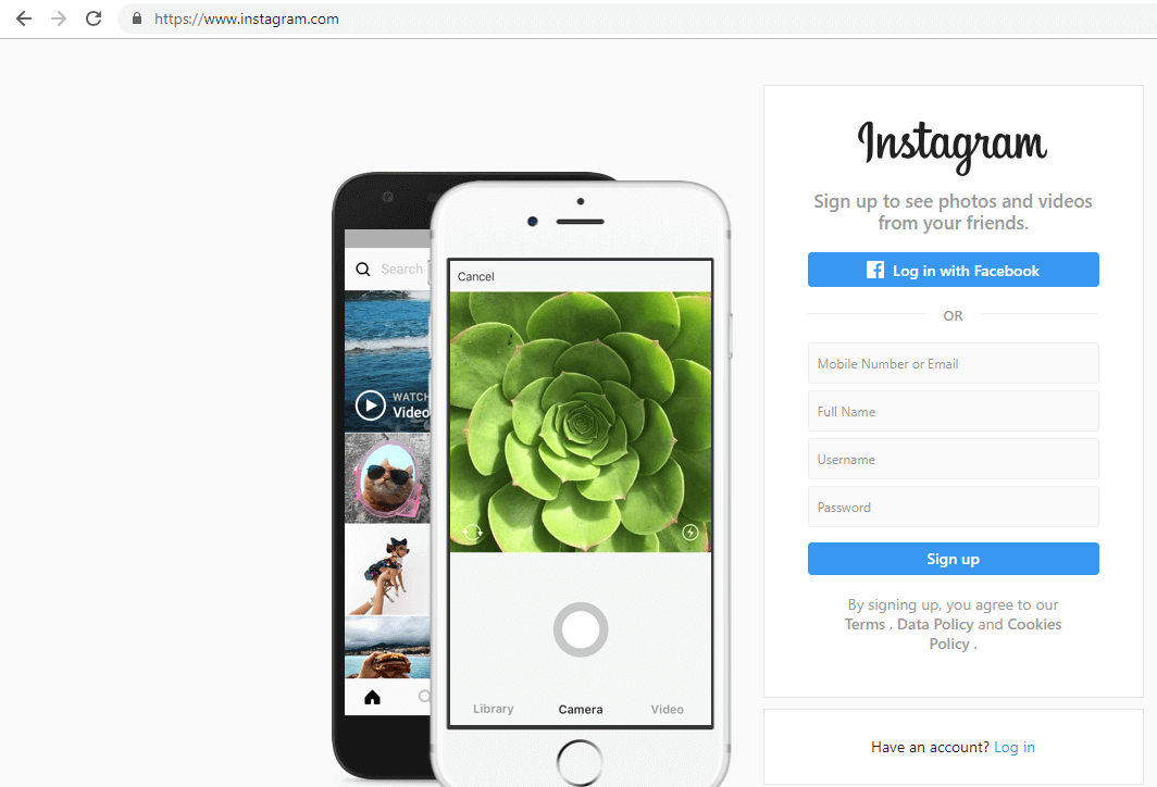 Open the Instagram website from your computer | Forgot Instagram Password