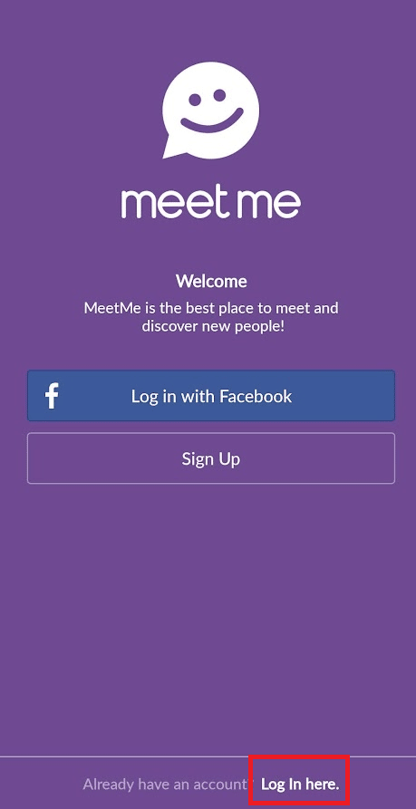 Open the MeetMe app and tap on Log In here