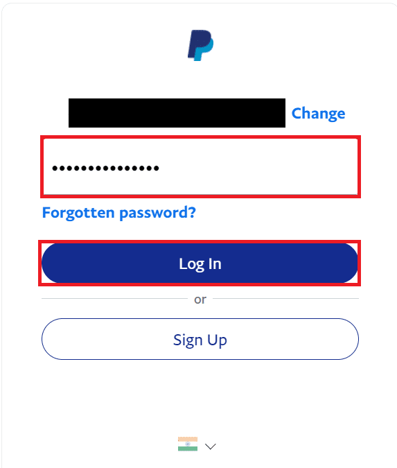 데스크탑 브라우저에서 PayPal 로그인 페이지를 열고 이메일 및 비밀번호를 사용하여 PayPal 계정에 로그인 |