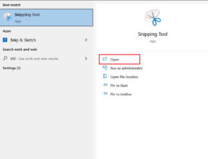 Open the Snipping Tool from the search bar | How to Convert Word to JPEG