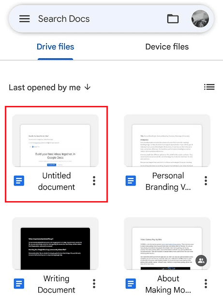 Open the desired doc in the Google Docs app
