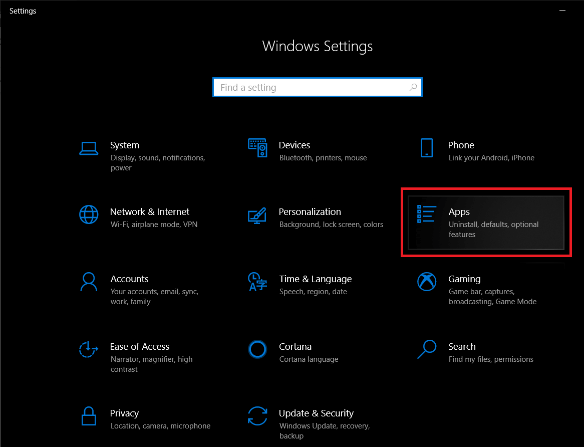 Open up Windows Settings and click on Apps