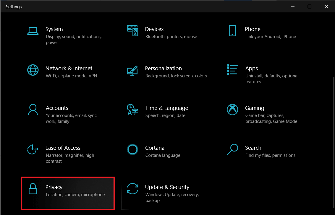 Open up Windows Settings and click on Privacy | What is YourPhone.exe process in Windows 10