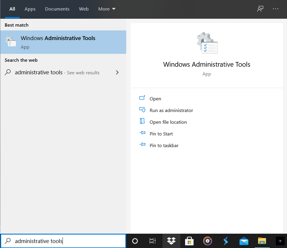Open ‘Administrative tools’ via the start menu or through the control panel