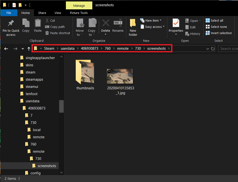 Opened the steam ID folder you would like to access | Access Steam Screenshot Folder on Windows 10