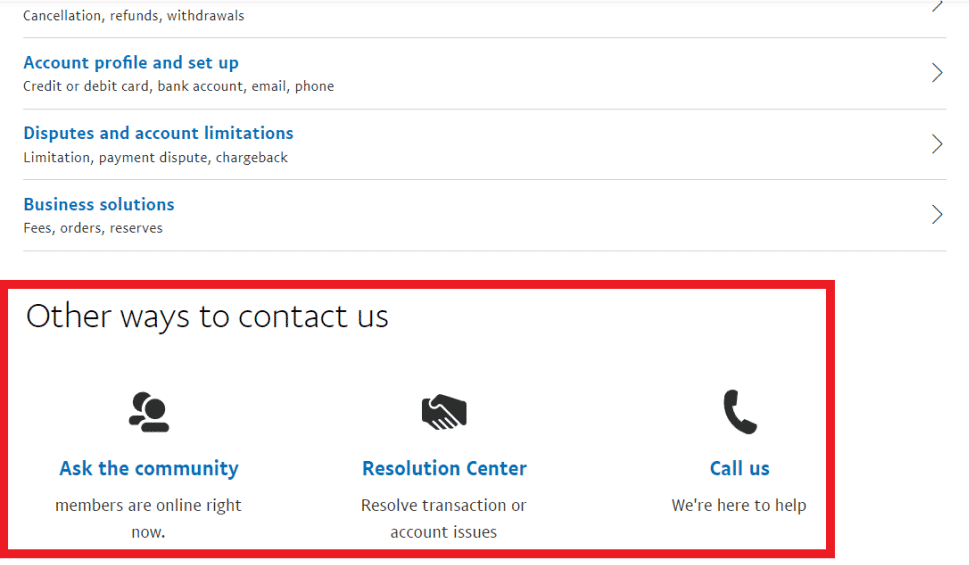 Other ways to contact us PayPal customer support