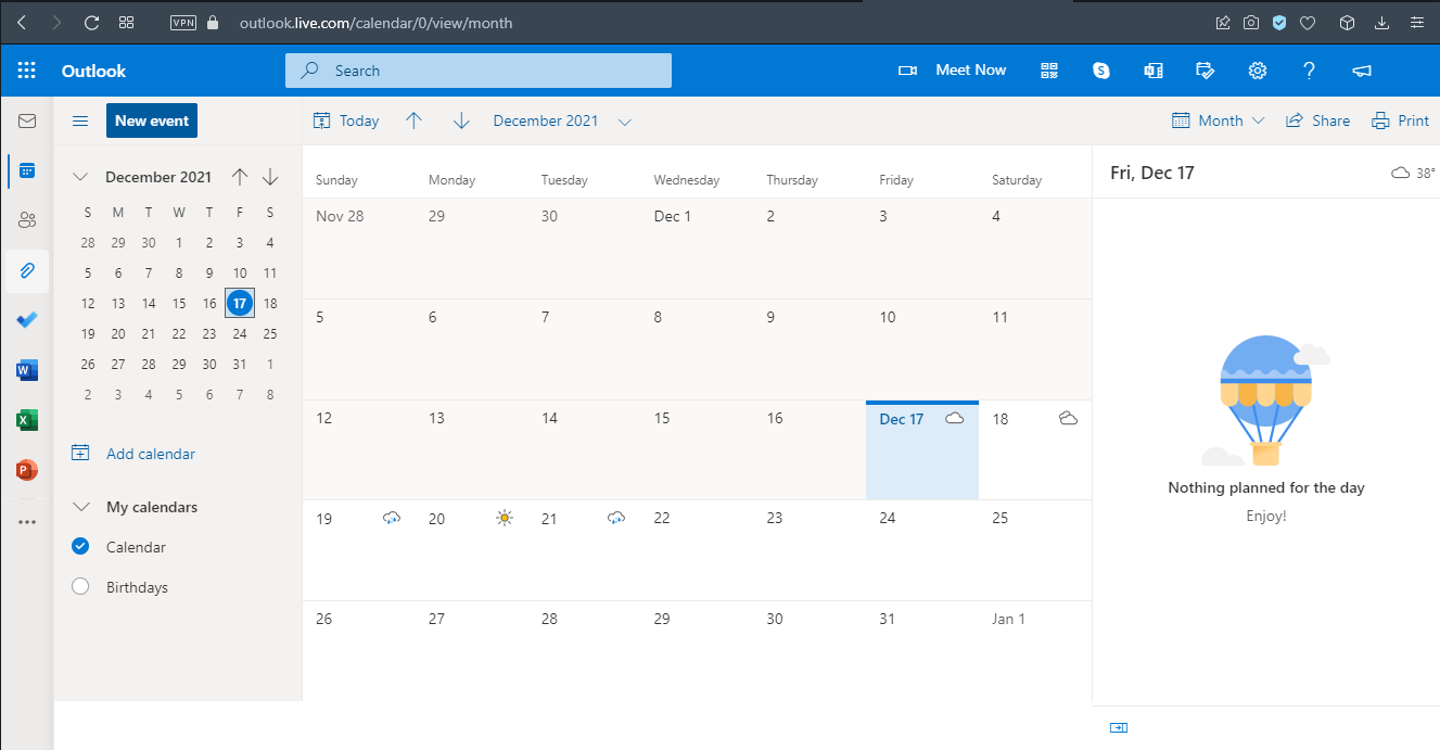 Календарь Outlook Windows 11