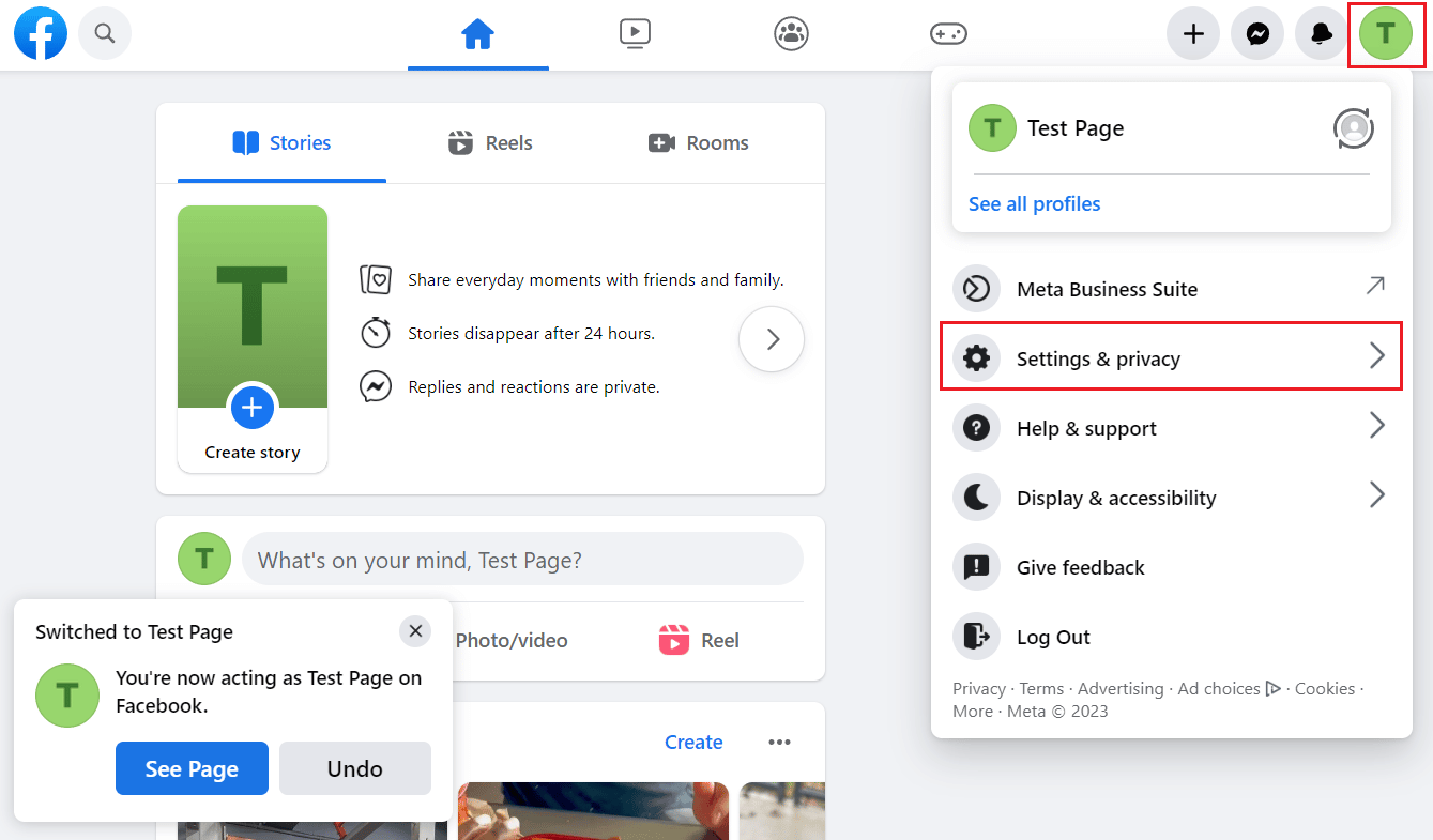 Page profile icon - Settings and privacy