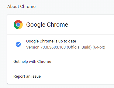 Page will open and show the update status of Chrome