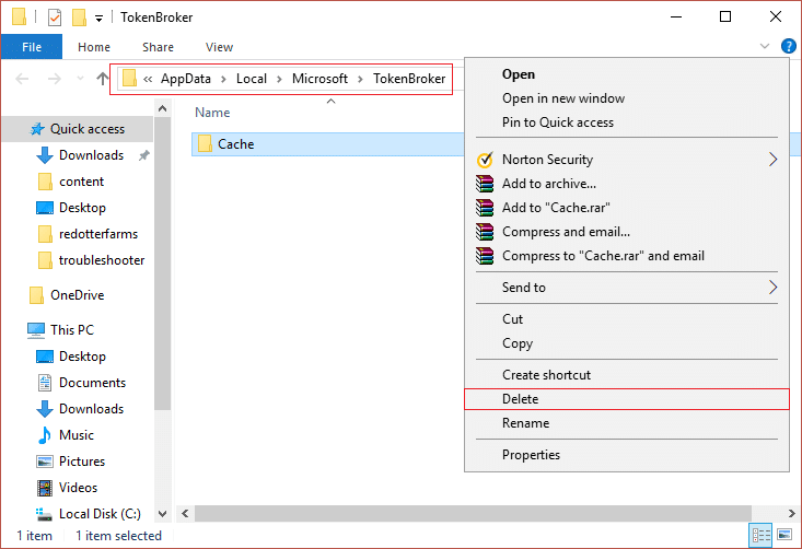 Permanently delete the Cache folder in order to fix Windows Store Error 0x803F7000 in Windows 10