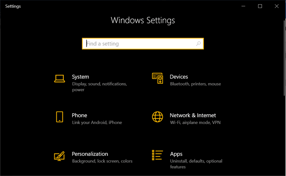 press Windows + I to open settings.
