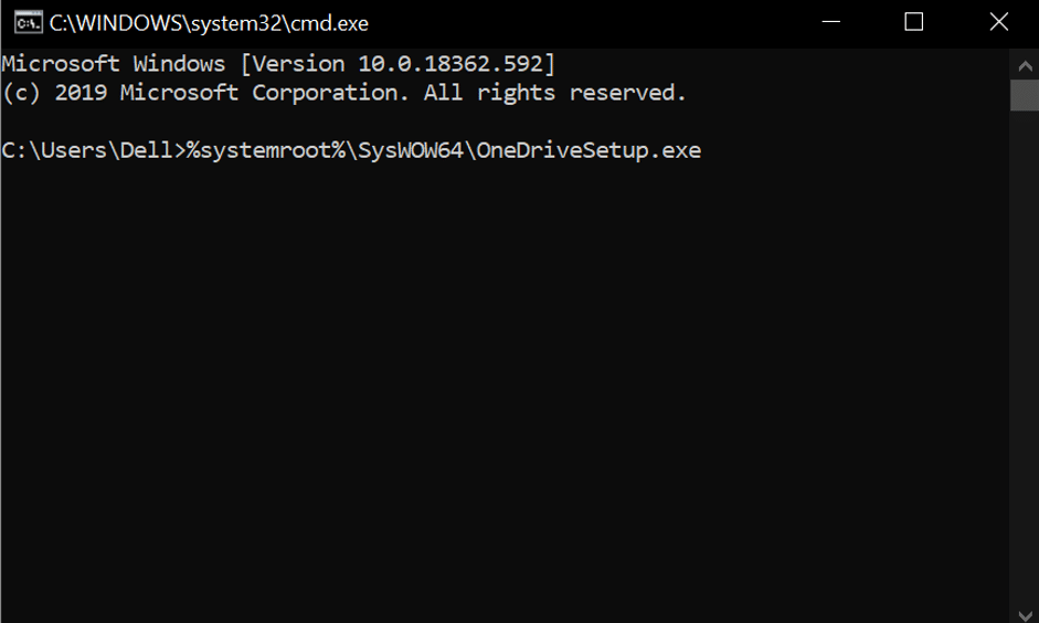 Enter the command %systemroot%SysWOW64OneDriveSetup.exe in the command prompt box.