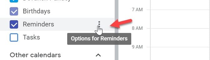Place the mouse cursor to three dots near my calendars option.