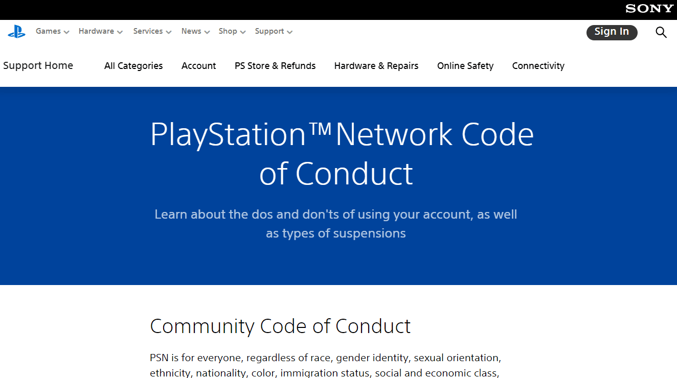 PlayStation Network Code of Conduct