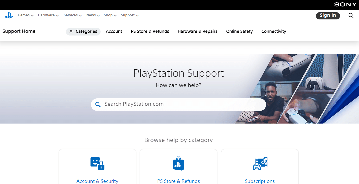 Playstation Support website