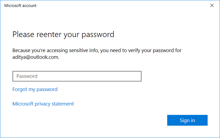 Please reenter your password and click Next