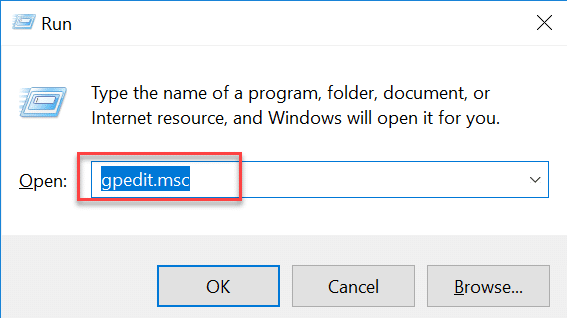 Press Windows Key + R then type gpedit.msc and hit Enter to open Group Policy Editor | Stop Automatic Updates on Windows 10