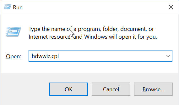 Press Windows Key + R then type “hdwwiz.cpl”