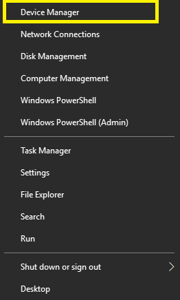 Press Windows Key + X and choose Device Manager