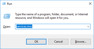 Presione Windows + R y escriba services.msc y presione Enter