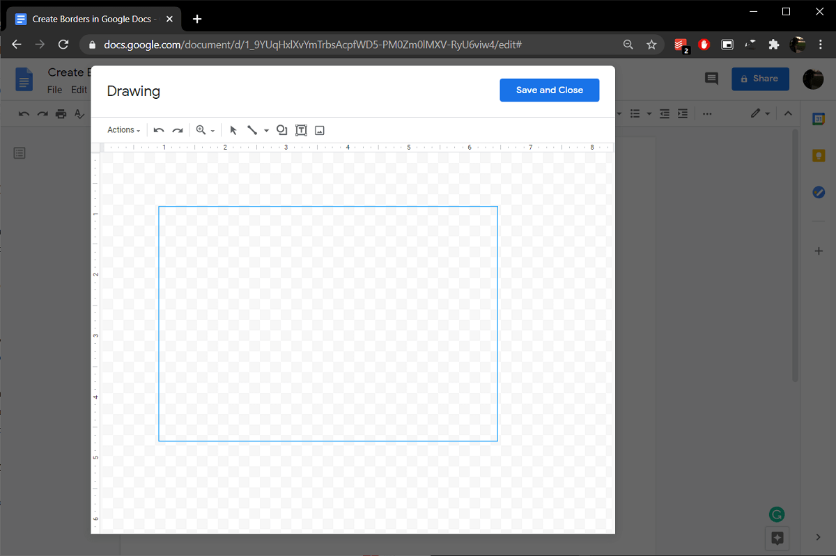 Press & hold the left mouse button and drag the crosshair pointer | How To Create Borders In Google Docs?