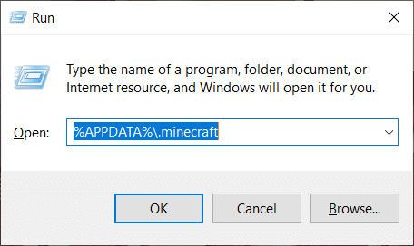 Нажмите клавишу Windows + R, затем введите APPDATA minecraft.