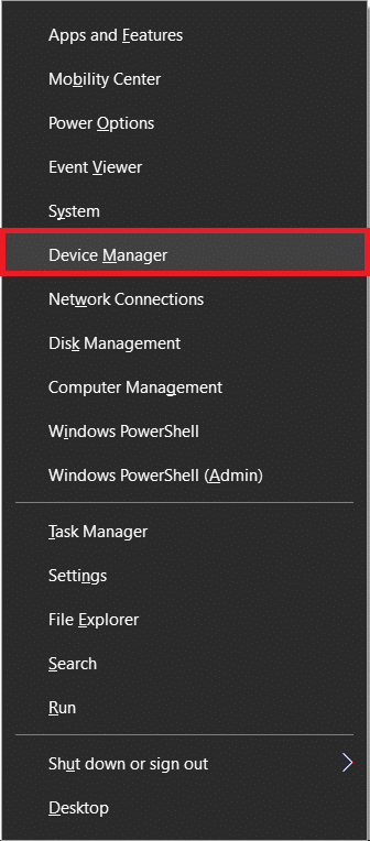 Press ‘Windows key + X’ to open the Power user menu and choose Device Manager