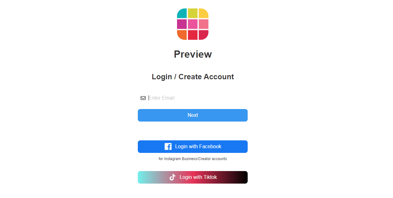 Preview app login page